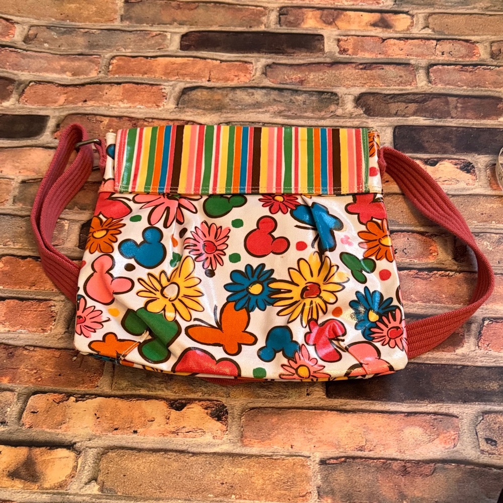 Disney parks Authentic Retro crossbody bag Purse Mickey Flowers Stripe